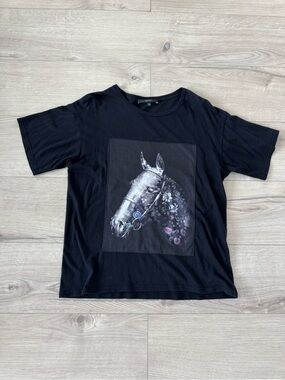 Gucci Black Floral Horse Graphic Tee XS Made in Italy Authentic